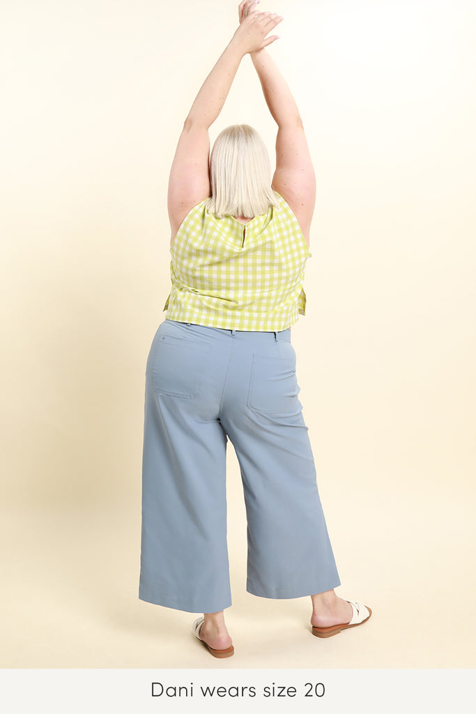 plus size blue travel pants from wayre