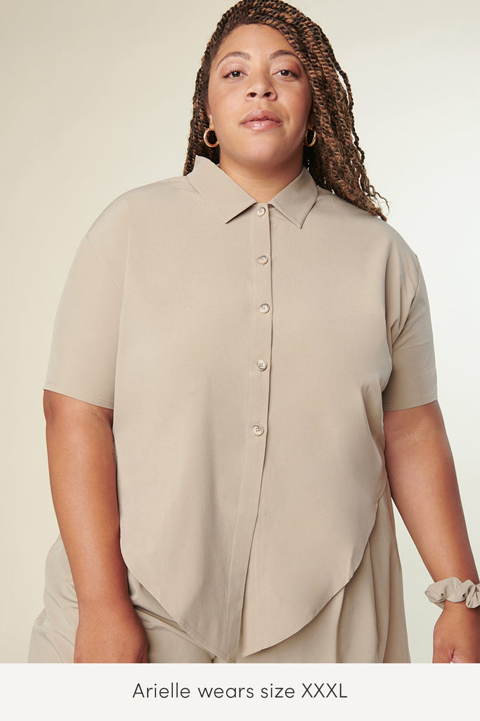 plus size lightweight button up crop for travel