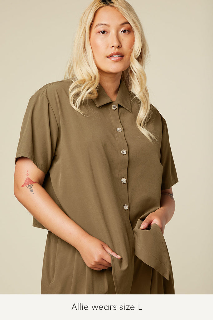 large button down top in fern green