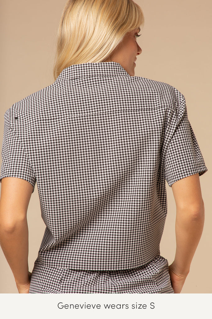 small black and white button up crop from wayre