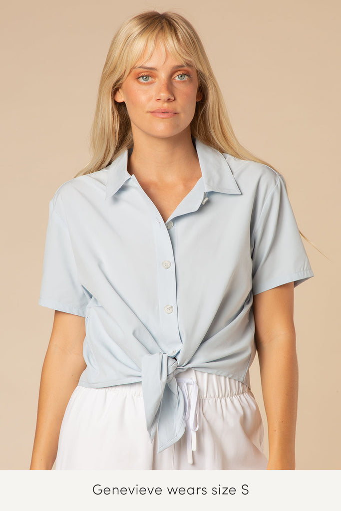 small travel top in light blue color