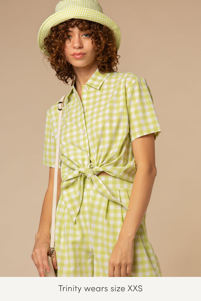 xxs button up crop in lime plaid perfect summer pattern