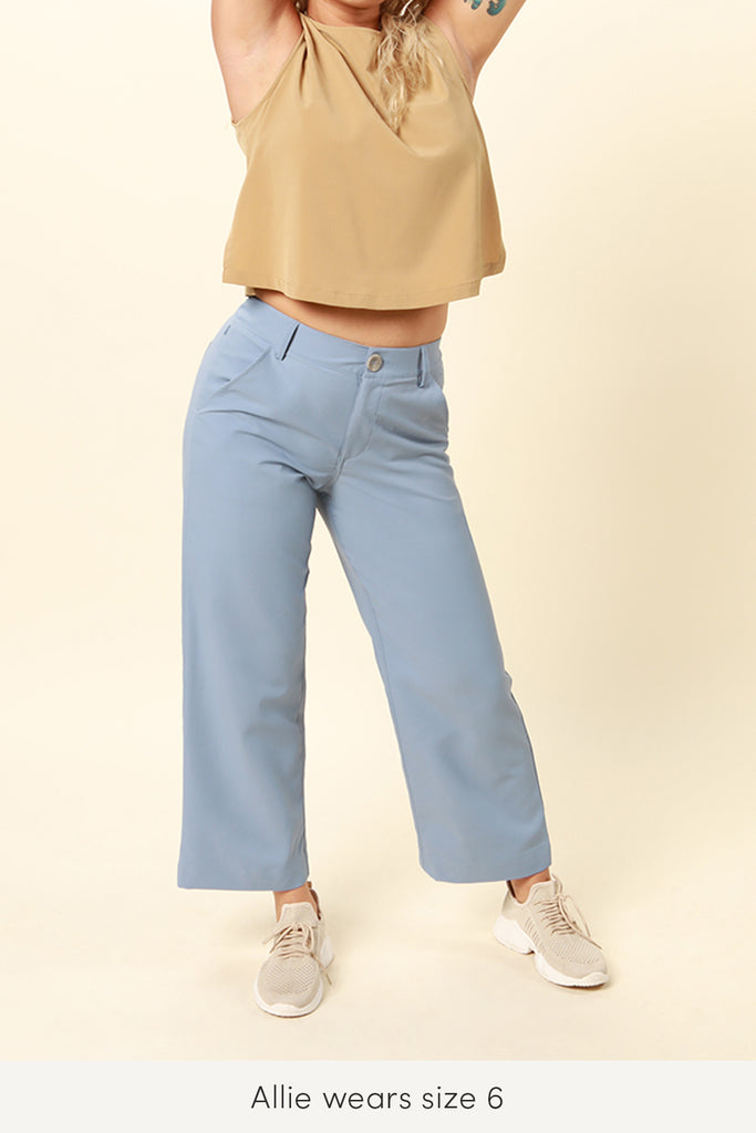 travel pants from wayre in jean color