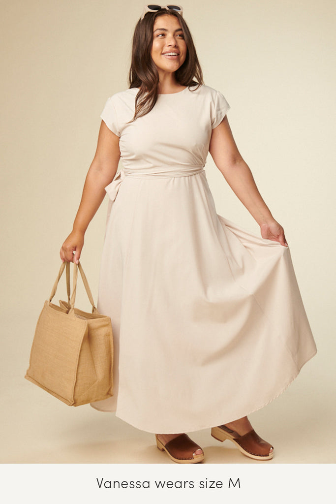 medium size travel maxi reversible dress with deep pockets