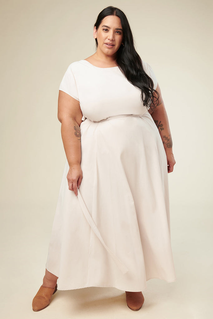 plus size travel maxi dress sustainably made in light beige color