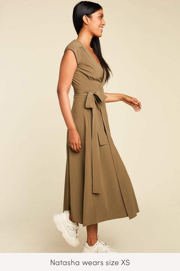 roma reversible wrap dress in fern green color sustainably made