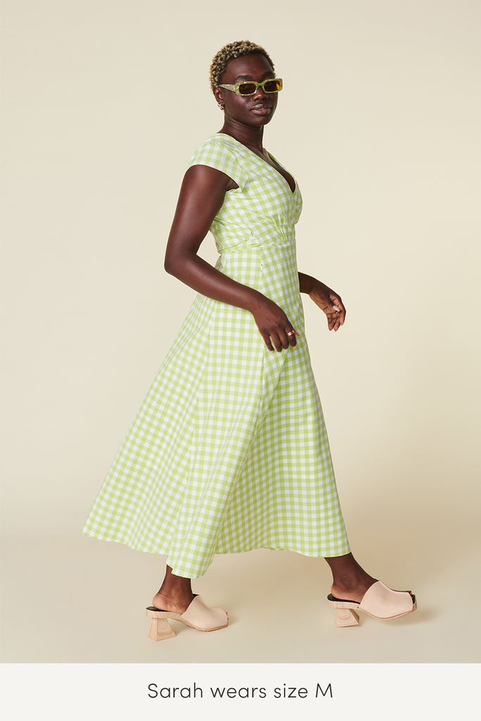 medium maxi travel reversible dress in lime plaid