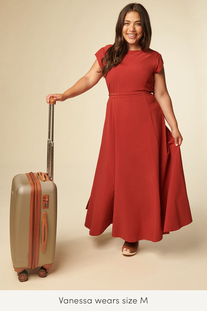 medium size red travel dress with pockets