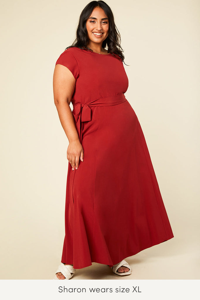 xl wrap dress in red merlot color