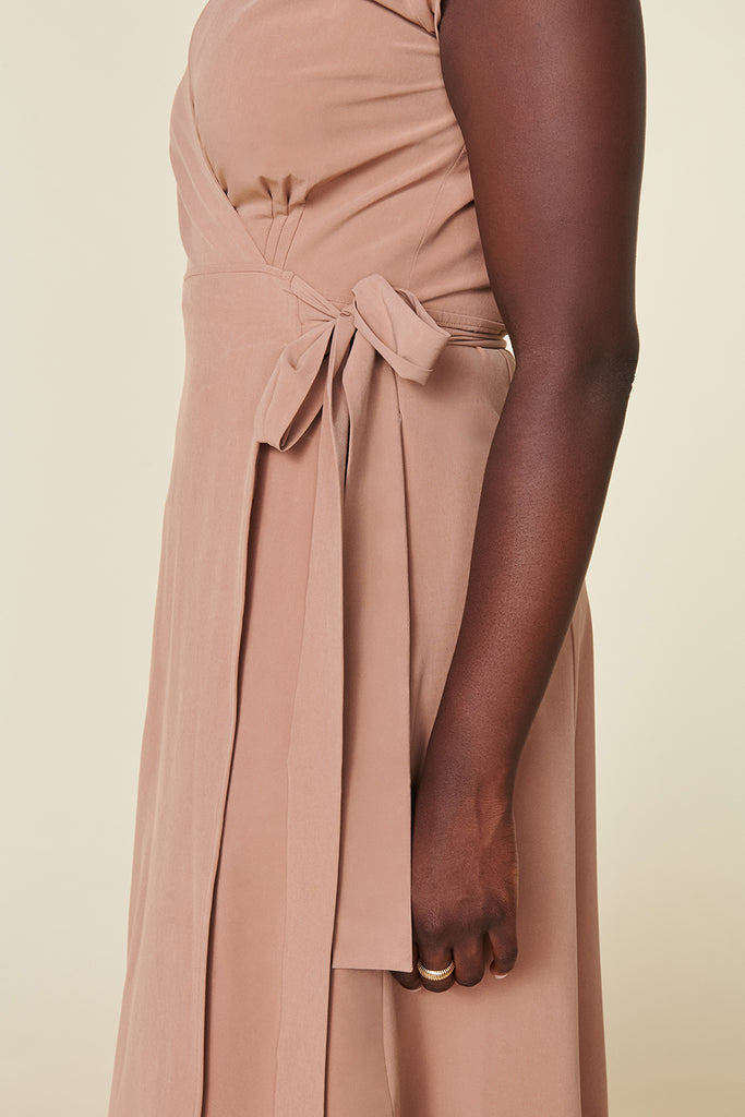 side view of rose water travel dress perfect for dark skin tone
