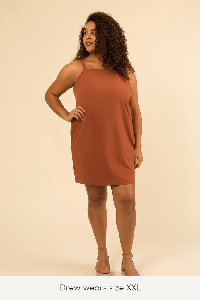 plus size travel summer dress in rust clay color