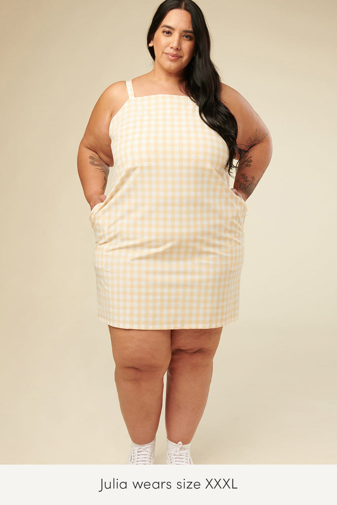 xxxl plus size lemon plaid summer dress with zipper pockets