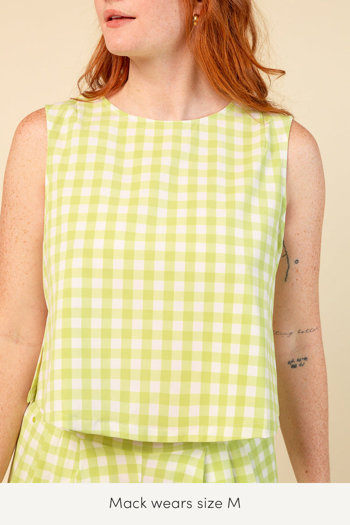 medium travel top easy to pack in green plaid